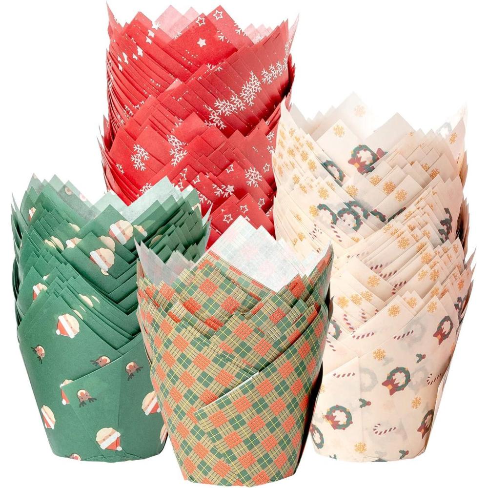 image:imageKatbite Tulip Cupcake Liners Holders 200PCS Muffin Baking Cups Cupcake Wrapper for Party Wedding Birthday ChristmasChristmas
