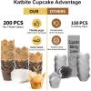 Katbite Tulip Cupcake Liners Holders 200PCS, Muffin Baking Cups, Cupcake Wrapper for Party, Wedding, Birthday, Christmas(Brown-White-Coffee)