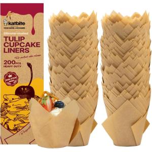 Katbite Tulip Cupcake Liners Holders 200PCS, Muffin Baking Cups, Cupcake Wrapper for Party, Wedding, Birthday, Christmas(Brown)