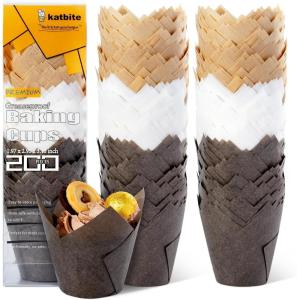 Katbite Tulip Cupcake Liners Holders 200PCS, Muffin Baking Cups, Cupcake Wrapper for Party, Wedding, Birthday, Christmas(Brown-White-Coffee)