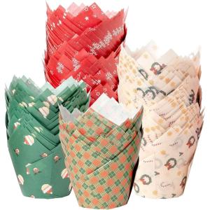 Katbite Tulip Cupcake Liners Holders 200PCS, Muffin Baking Cups, Cupcake Wrapper for Party, Wedding, Birthday, Christmas(Christmas)