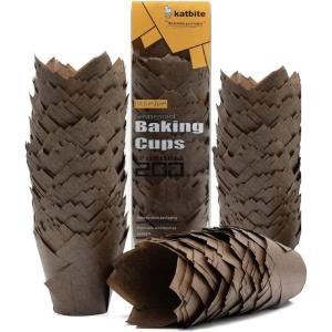 Katbite Tulip Cupcake Liners Holders 200PCS, Muffin Baking Cups, Cupcake Wrapper for Party, Wedding, Birthday, Christmas(Coffee)