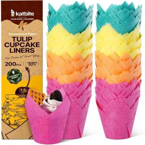 Katbite Tulip Cupcake Liners Holders 200PCS, Muffin Baking Cups, Cupcake Wrapper for Party, Wedding, Birthday, Christmas(Multicolor)