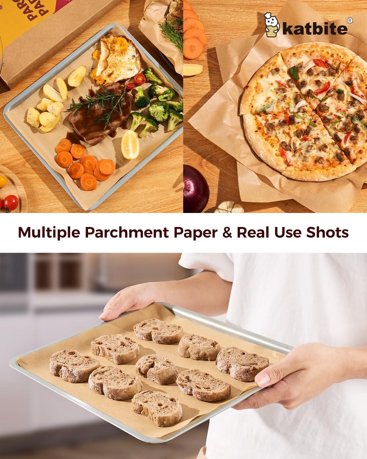 image:imageKatbite 120Pcs 8x12 inches Parchment Paper Sheets Heavy Duty Unbleached Baking Paper Precut Parchment Paper for Baking Air Fryer Grilling Steaming12x16200