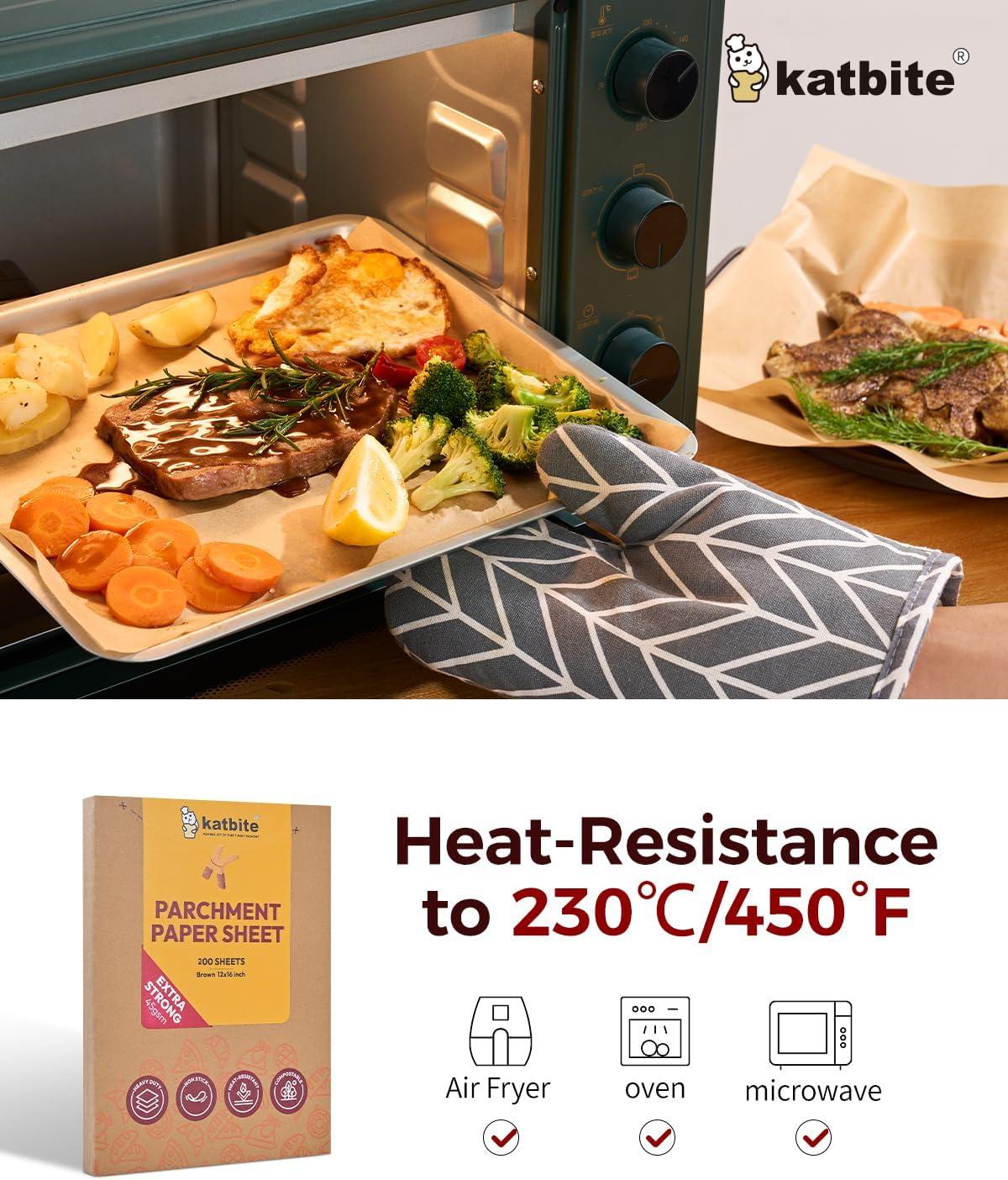 image:imageKatbite 120Pcs 8x12 inches Parchment Paper Sheets Heavy Duty Unbleached Baking Paper Precut Parchment Paper for Baking Air Fryer Grilling Steaming12x16200