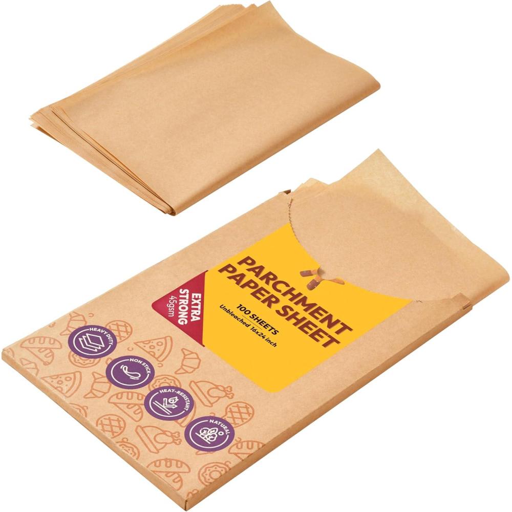 image:imageKatbite 120Pcs 8x12 inches Parchment Paper Sheets Heavy Duty Unbleached Baking Paper Precut Parchment Paper for Baking Air Fryer Grilling Steaming16x24100