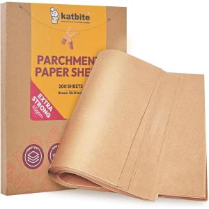 Katbite 120Pcs 8×12 inches Parchment Paper Sheets, Heavy Duty Unbleached Baking Paper, Pre-cut Parchment Paper for Baking, Air Fryer, Grilling, Steaming(12″x16″-200)