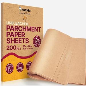 Katbite 120Pcs 8×12 inches Parchment Paper Sheets, Heavy Duty Unbleached Baking Paper, Pre-cut Parchment Paper for Baking, Air Fryer, Grilling, Steaming(16″x24″-200)