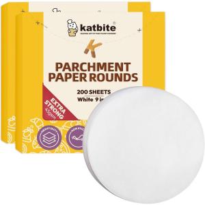 Katbite 200Pcs 6 Inch Parchment Paper Rounds, Unbleached & Non-stick, Precut Parchment Circles for Cheesecake Spring Pans, Fridge Storage/Freezing Hamburger Patties(9inch-400)