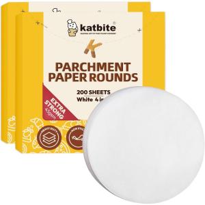 Katbite 200Pcs 6 Inch Parchment Paper Rounds, Unbleached & Non-stick, Precut Parchment Circles for Cheesecake Spring Pans, Fridge Storage/Freezing Hamburger Patties(4inch-400)