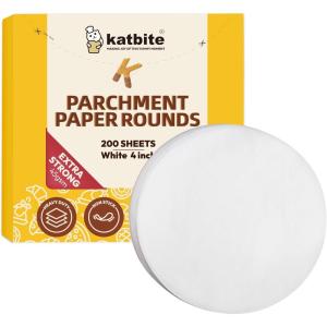 Katbite 200Pcs 6 Inch Parchment Paper Rounds, Unbleached & Non-stick, Precut Parchment Circles for Cheesecake Spring Pans, Fridge Storage/Freezing Hamburger Patties(4inch-200)
