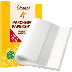 Katbite 200Pcs 9×13 inch Heavy Duty Parchment Paper Sheets, Precut Parchment Paper for Quarter Sheet Pans Liners, Baking Cookies, Bread, Meat, Pizza, Toaster Oven (9″x13″)(9″x13″-200)