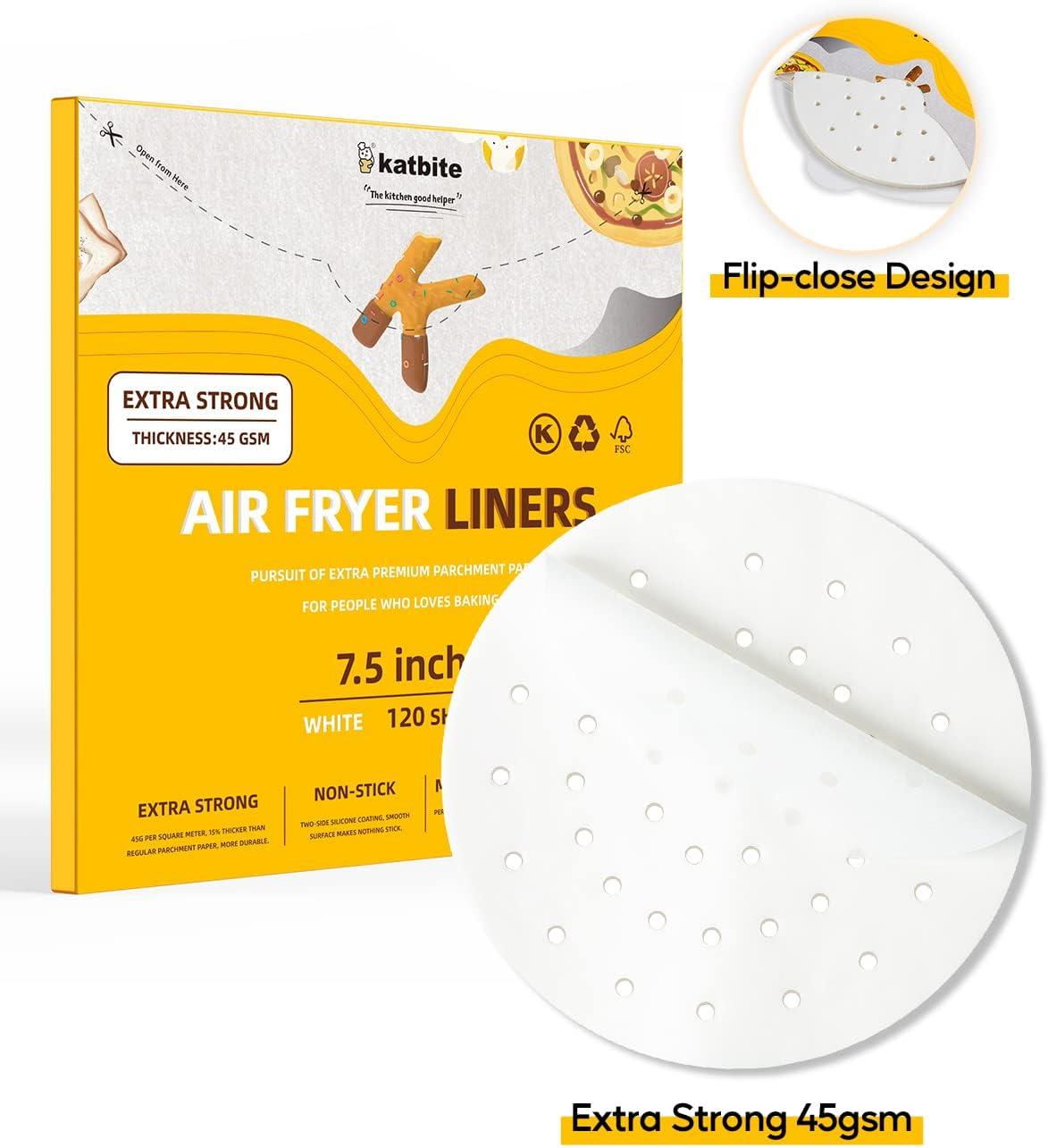image:imageKatbite 200Pcs 9 Inch Parchment Paper Heavy Duty Perforated Unbleached Liners Squares for Air Fryer Steamer Oven Frying Chicken75120Pcs