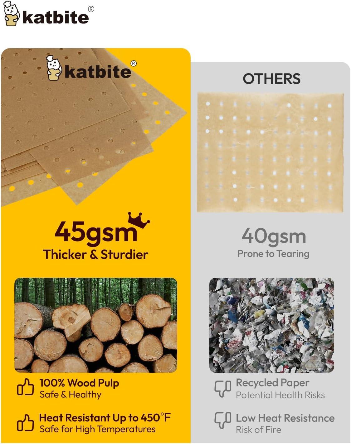 image:imageKatbite 200Pcs 9 Inch Parchment Paper Heavy Duty Perforated Unbleached Liners Squares for Air Fryer Steamer Oven Frying Chicken9x11 Inch 180 Pcs