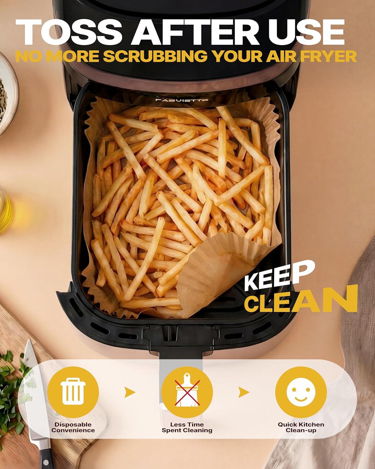 image:imageKatbite 220PCS DZ201 Air Fryer Liners Disposable 86x55 Rectangle Airfryer Paper Liners for Dual Air Fryer OilProof Parchment Paper for Foodi DZ401 FG55186x55 Rectangle Parchment Paper