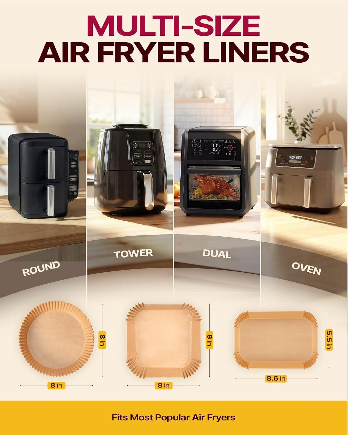 image:imageKatbite 220PCS DZ201 Air Fryer Liners Disposable 86x55 Rectangle Airfryer Paper Liners for Dual Air Fryer OilProof Parchment Paper for Foodi DZ401 FG5518x55 Rectangle Parchment Paper