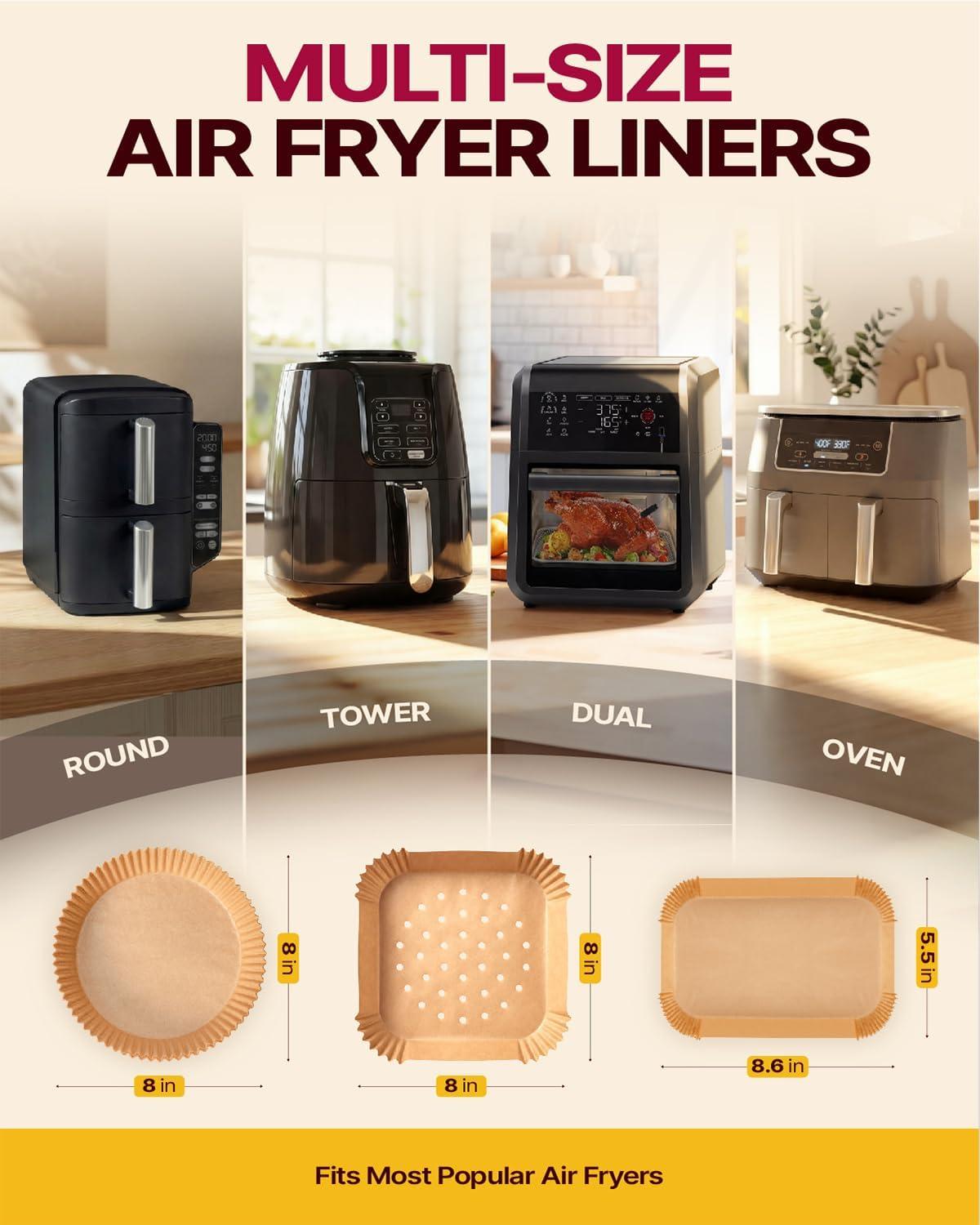 image:imageKatbite 220PCS DZ201 Air Fryer Liners Disposable 86x55 Rectangle Airfryer Paper Liners for Dual Air Fryer OilProof Parchment Paper for Foodi DZ401 FG5518 Square Perforated Parchment Paper