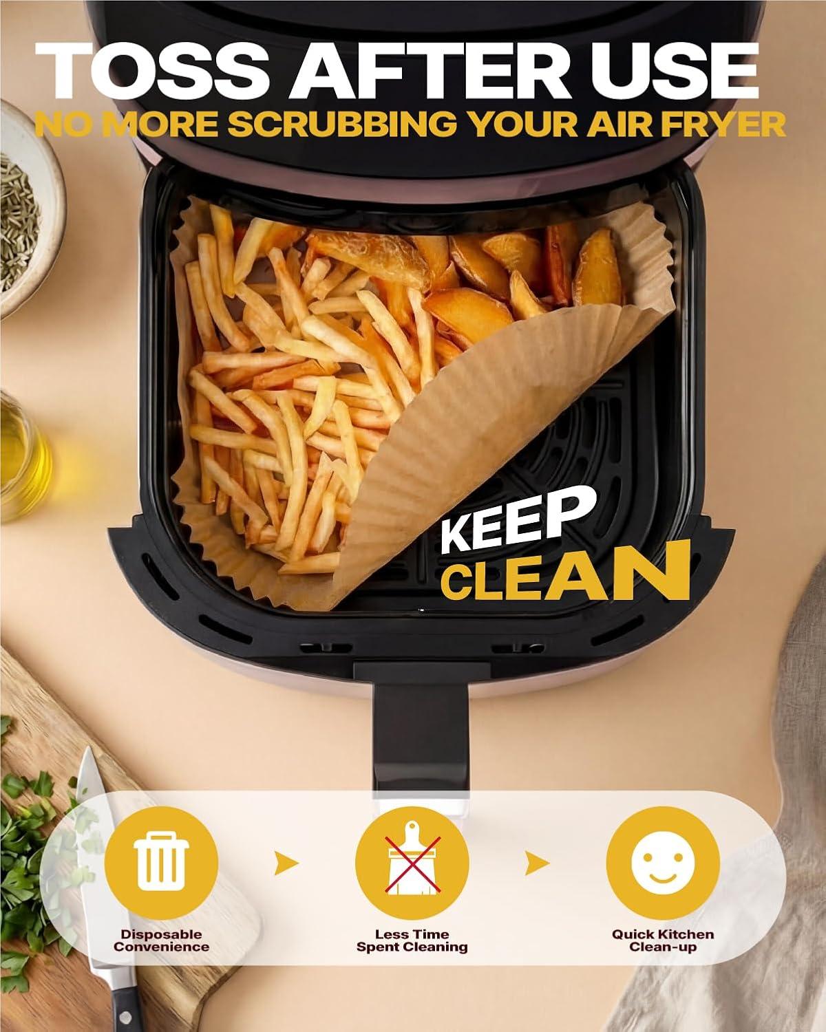 image:imageKatbite 220PCS DZ201 Air Fryer Liners Disposable 86x55 Rectangle Airfryer Paper Liners for Dual Air Fryer OilProof Parchment Paper for Foodi DZ401 FG5518 Square Parchment Paper