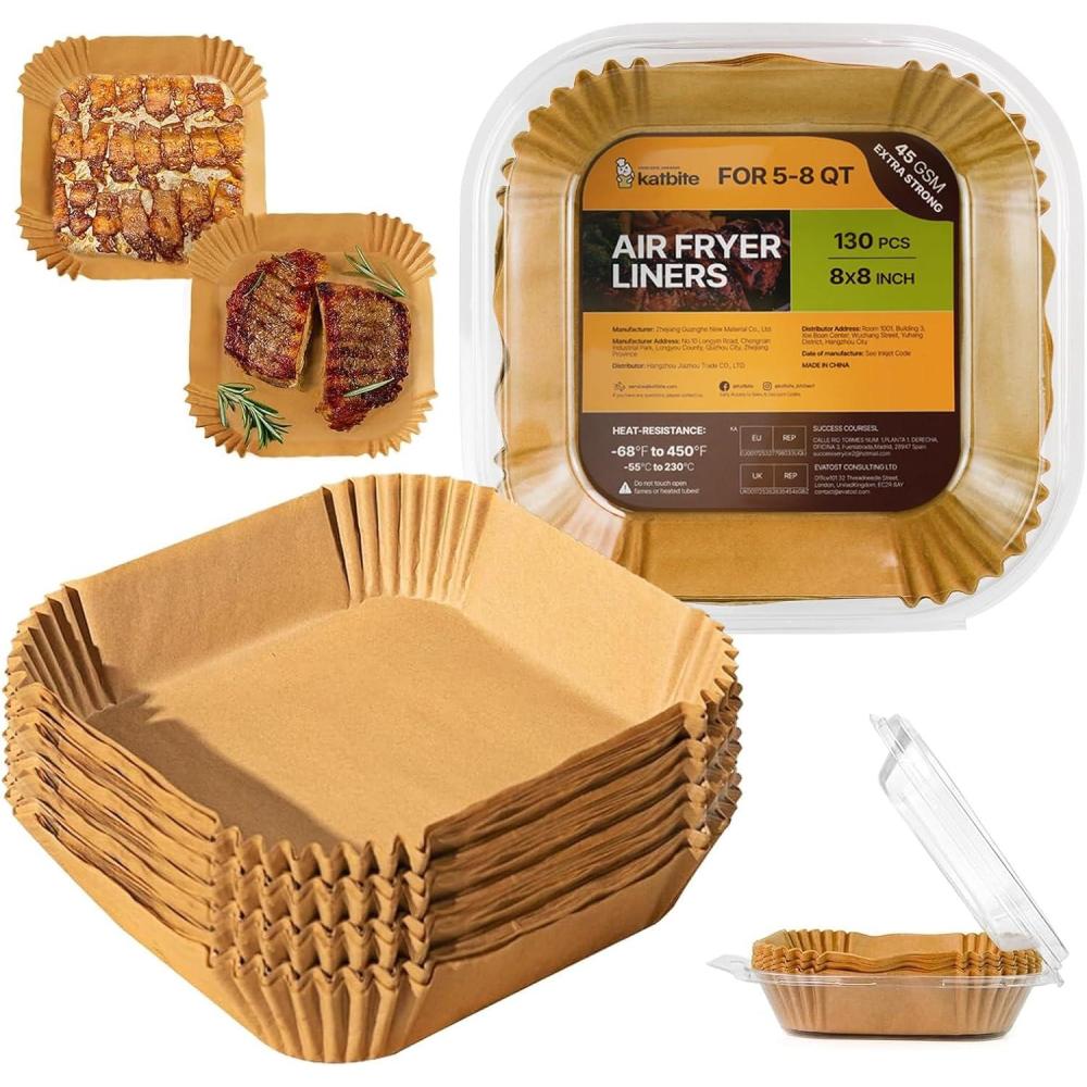 image:imageKatbite 220PCS DZ201 Air Fryer Liners Disposable 86x55 Rectangle Airfryer Paper Liners for Dual Air Fryer OilProof Parchment Paper for Foodi DZ401 FG5518 Square Parchment Paper