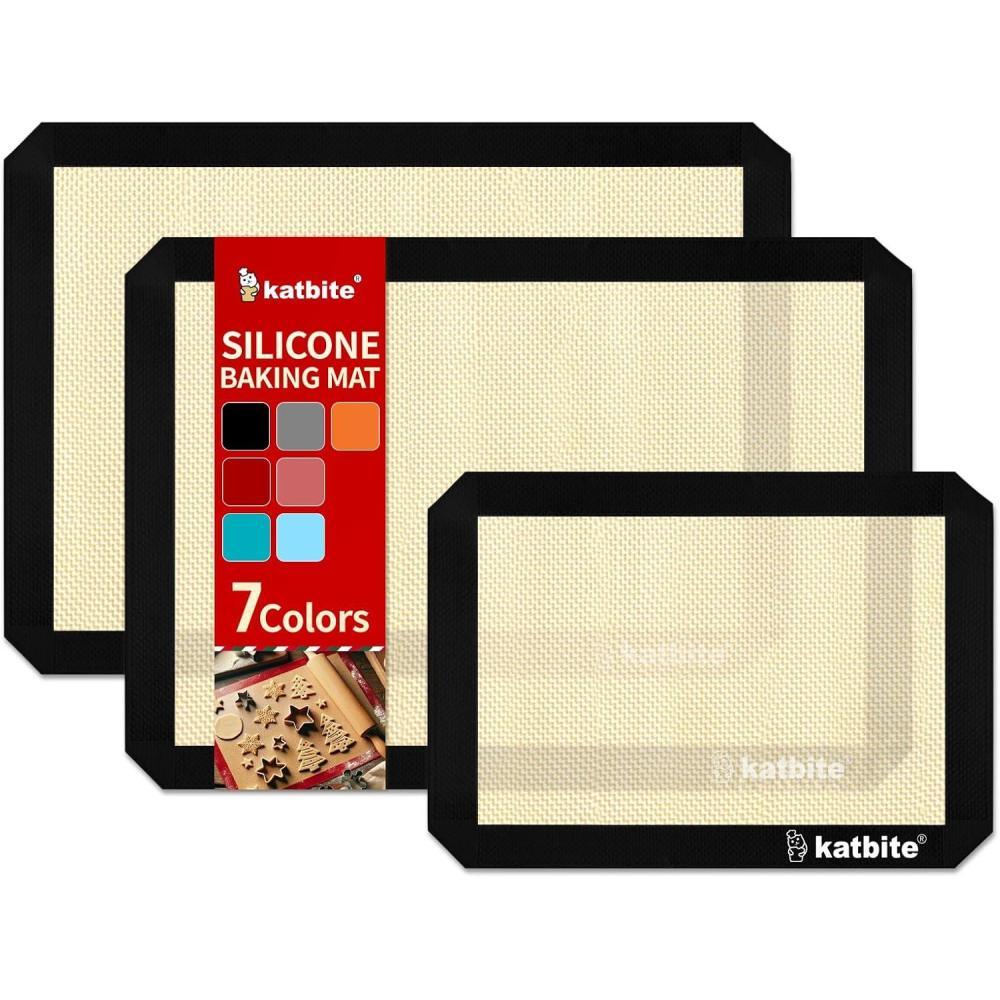 image:imageMacaron Silicone Baking Mats Katbite Silicone Macaroons Baking Mat Set of 2 Half Sheet 11 58 x 16 12 Reusable amp Nonstick Macarons Baking Supplies Silicone Bakeware Mats for Macarons CookiesBlack 3 Pack