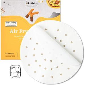 Katbite 200Pcs 9 Inch Parchment Paper, Heavy Duty Perforated, Unbleached Liners, Squares for Air Fryer, Steamer, Oven, Frying Chicken(7.5”-120Pcs)
