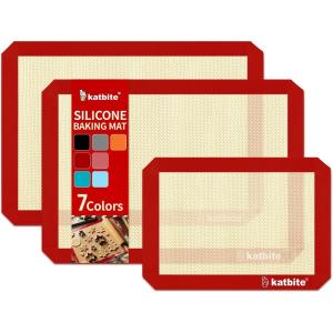 Macaron Silicone Baking Mats, Katbite Silicone Macaroons Baking Mat Set of 2 Half Sheet (11 5/8″ x 16 1/2″) Reusable & Nonstick Macarons Baking Supplies Silicone Bakeware Mats for Macarons Cookies(Red 3 Pack)