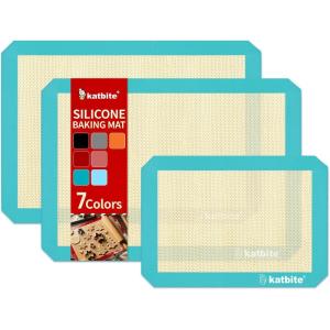 Macaron Silicone Baking Mats, Katbite Silicone Macaroons Baking Mat Set of 2 Half Sheet (11 5/8″ x 16 1/2″) Reusable & Nonstick Macarons Baking Supplies Silicone Bakeware Mats for Macarons Cookies(Dark Blue 3 Pack)