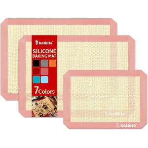 Macaron Silicone Baking Mats, Katbite Silicone Macaroons Baking Mat Set of 2 Half Sheet (11 5/8″ x 16 1/2″) Reusable & Nonstick Macarons Baking Supplies Silicone Bakeware Mats for Macarons Cookies(Pink 3 Pack)