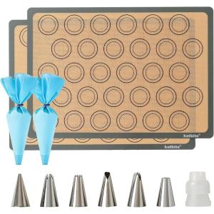 Macaron Silicone Baking Mats, Katbite Silicone Macaroons Baking Mat Set of 2 Half Sheet (11 5/8″ x 16 1/2″) Reusable & Nonstick Macarons Baking Supplies Silicone Bakeware Mats for Macarons Cookies(2 Pack)