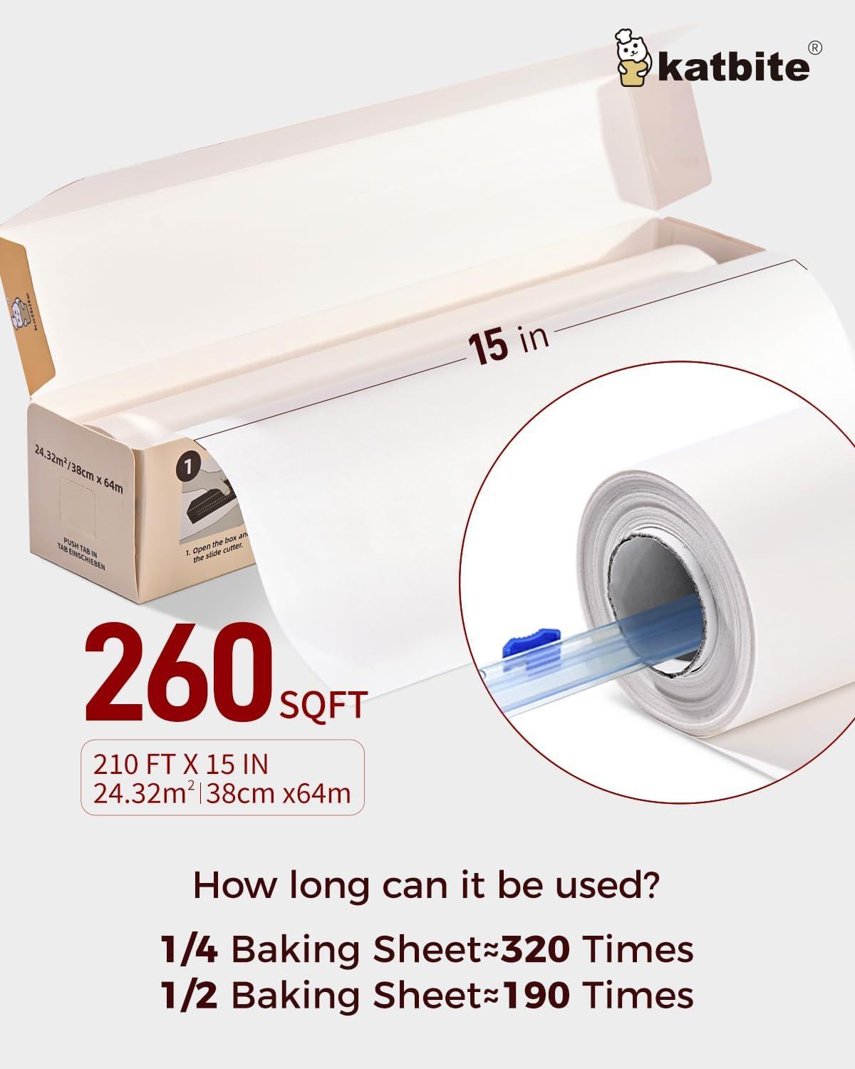image:imageKatbite 205 SQ FT Heavy Duty 15inch Parchment Paper Roll amp 200Pcs 12x16 In Unbleached Parchment Paper for Baking