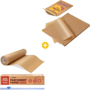 Katbite 100 Pcs 15in Wide Roll 16×24″ Non-Stick Full Size Precut Baking Parchment Paper