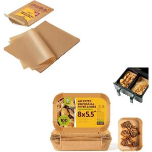 Katbite Unbleached Parchment Paper Baking Sheets, 120Pcs 12×16 Inch & Katbite 100PCS Air Fryer Liners Disposable, 8×5.5”