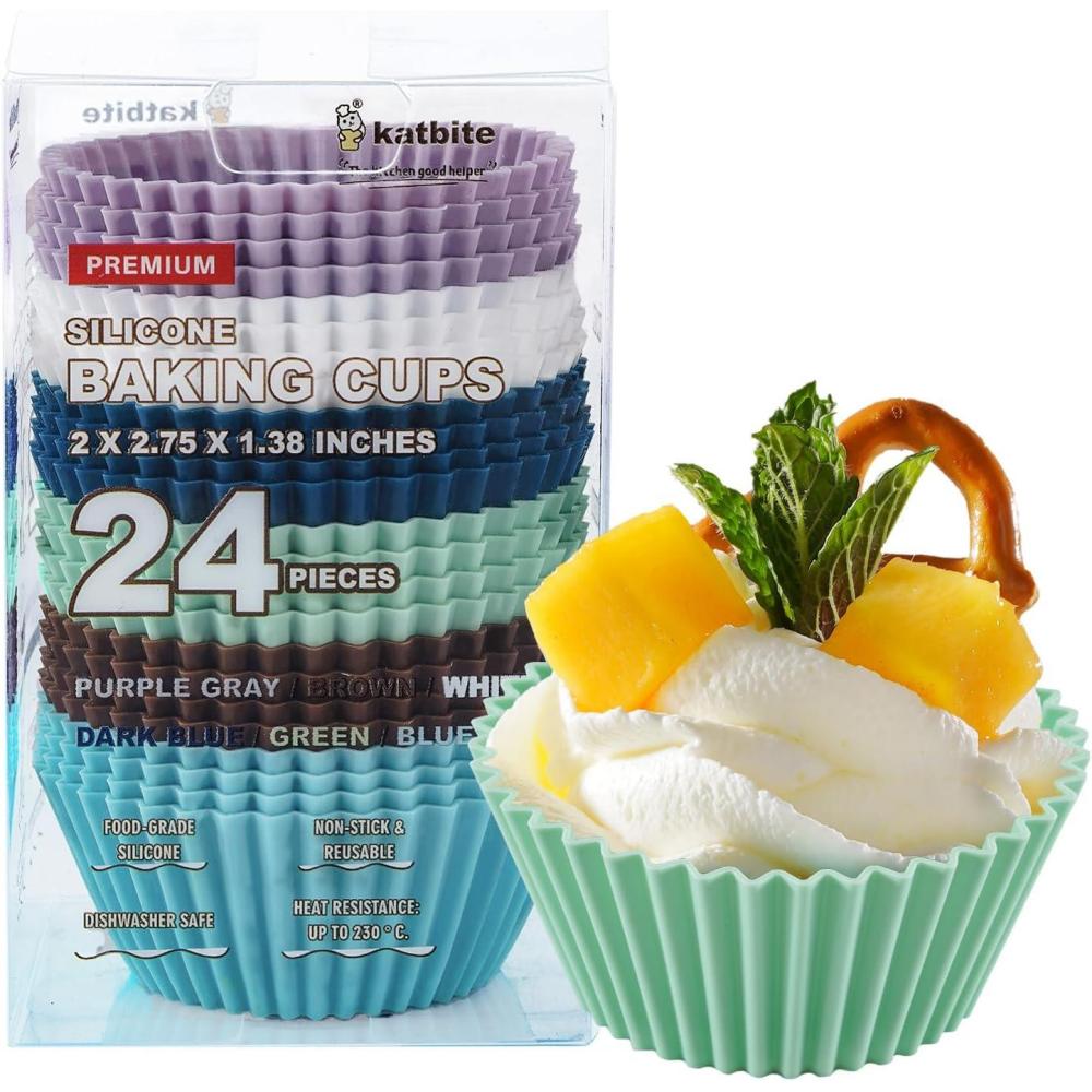 image:imageSilicone Cupcake Baking Cups Katbite 24 Pack Silicone Baking Cups Reusable Nonstick Heavy Duty Cupcake Liners for Baking Soft Pale Muffins Cups for Party Halloween ChristmasSoft Pale 24