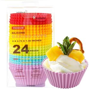 Silicone Cupcake Baking Cups Katbite 24 Pack Silicone Baking Cups Reusable Non-stick Heavy Duty Cupcake Liners for Baking Soft Pale Muffins Cups for Party Halloween Christmas(Rainbow Color 24)