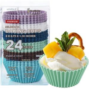 Silicone Cupcake Baking Cups Katbite 24 Pack Silicone Baking Cups Reusable Non-stick Heavy Duty Cupcake Liners for Baking Soft Pale Muffins Cups for Party Halloween Christmas(Soft Pale 24)